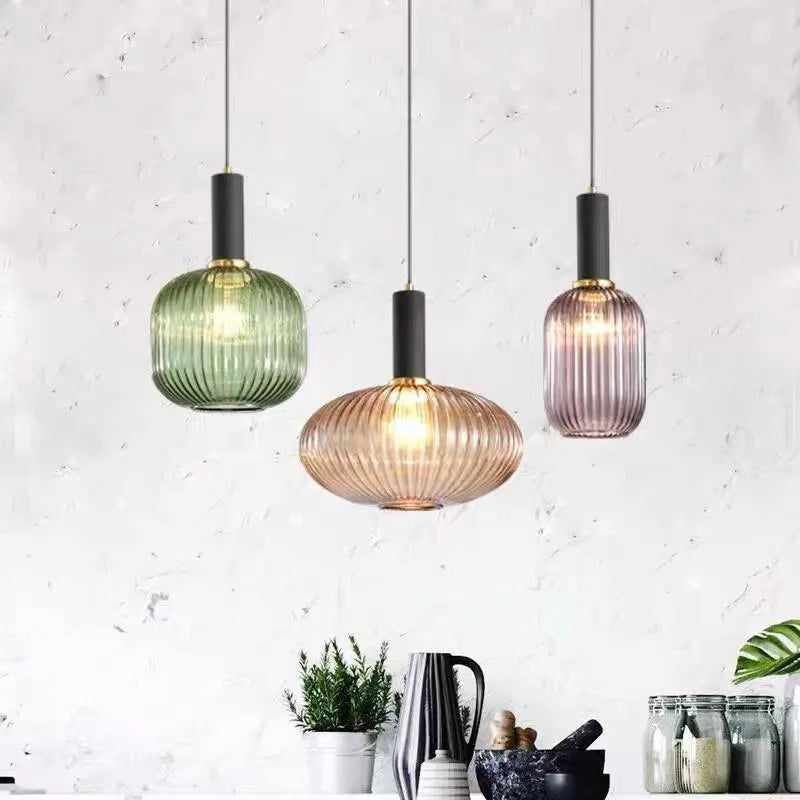 Lámpara de techo de cristal tintado con casquillo E27, pantalla de 12 pulgadas para comedor, isla de cocina, bar, salón, cable ajustable, diseño de inspiración escandinava | Thomler