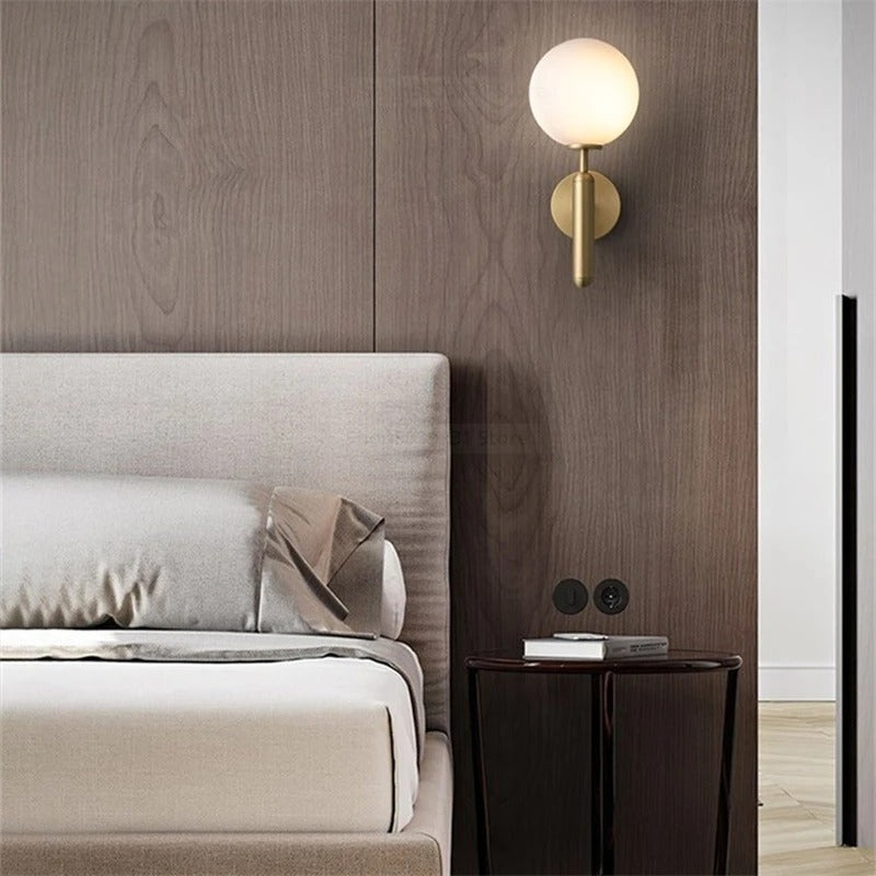 Globe Wall Sconce with 5.5-Inch Glass Shade Black and Gold Finish Bedroom Hallway Ambient Light E14 Socket Modern Minimalist Design for Entr | Thomler