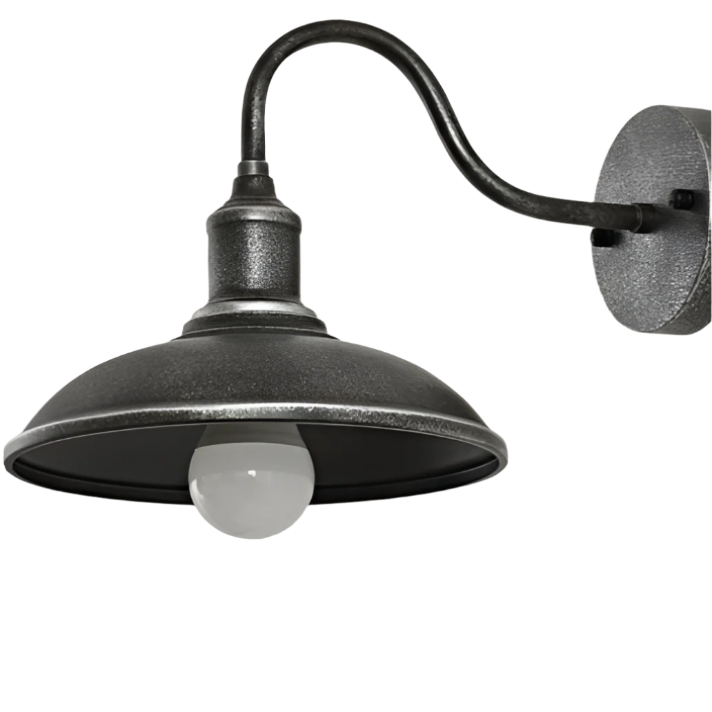 Iron Sconce Fixture with Curved Arm for Patio Garage Barn Entry 9-11 in Shade Weatherproof IP65 LED 1400 Lumen Neutral White Metal Housing | Thomler