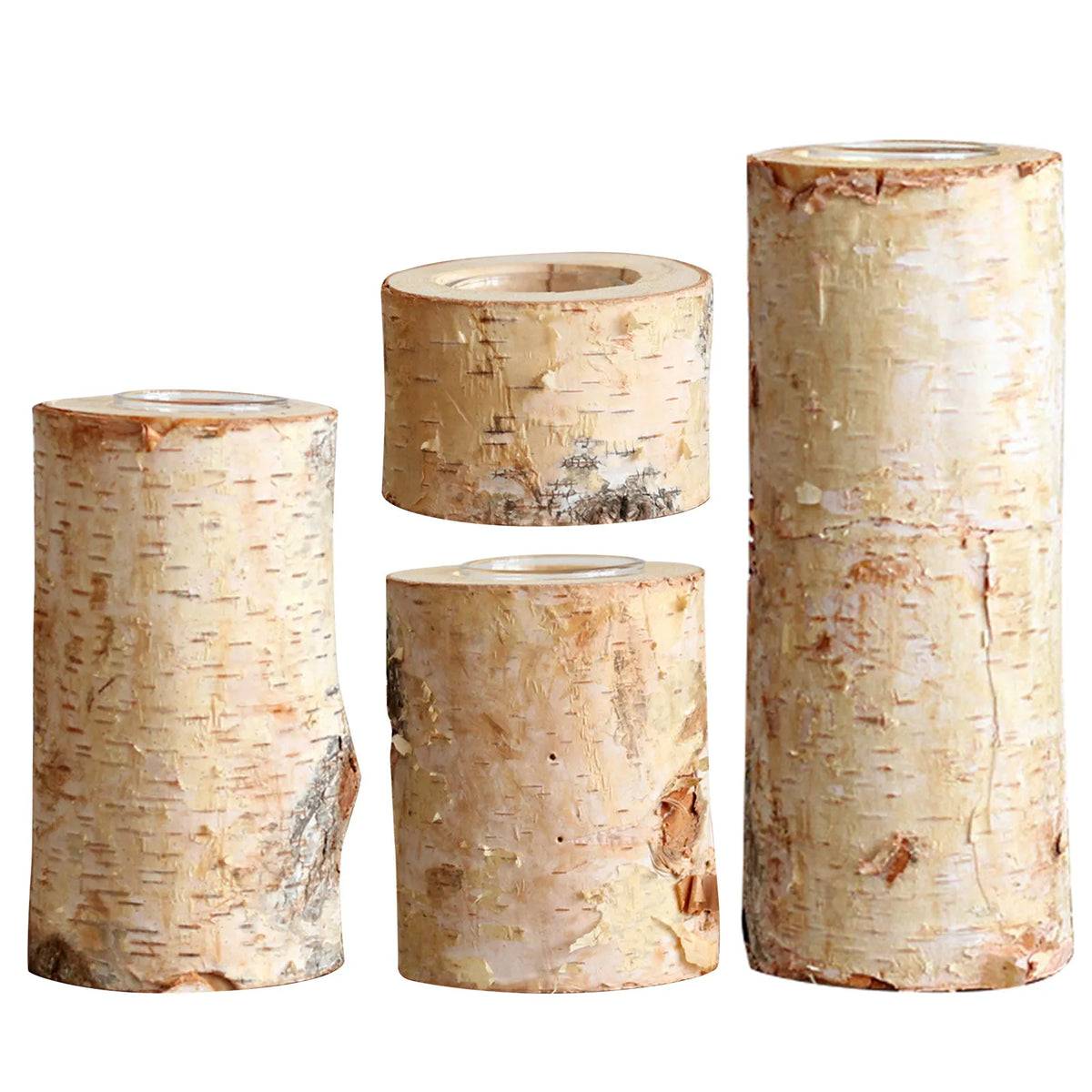 Natural Wood Tealight Holder Rustic Decorative Accent Glass Insert Candle Stand for Dining Table Living Room Mantle Home Decor Centerpiece | Thomler