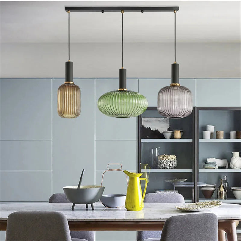 Lámpara de techo de cristal tintado con casquillo E27, pantalla de 12 pulgadas para comedor, isla de cocina, bar, salón, cable ajustable, diseño de inspiración escandinava | Thomler