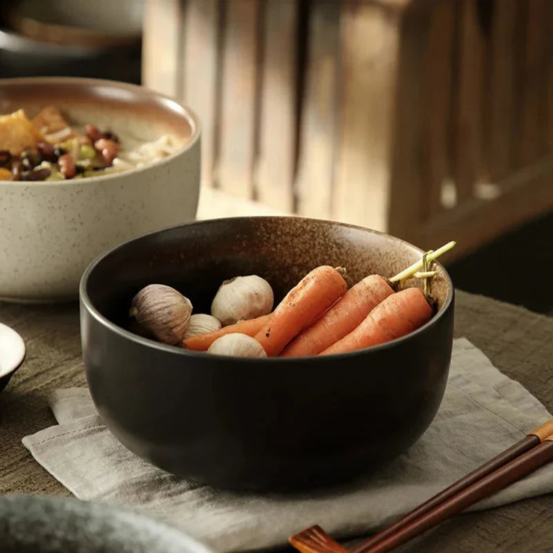 Handgemaakte keramische soepkomset van 4 stuks met lepel en eetstokjes voor ramen, noedels, salade, stoofpot, keukeneettafel, vaatwasmachinebestendig | Thomler