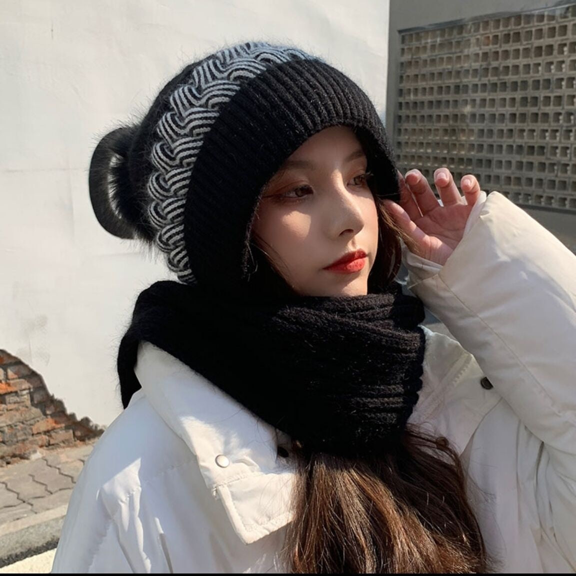 Hooded Scarf with Attached Beanie for Women – Knit Cowl Hood for Head & Neck Warmth