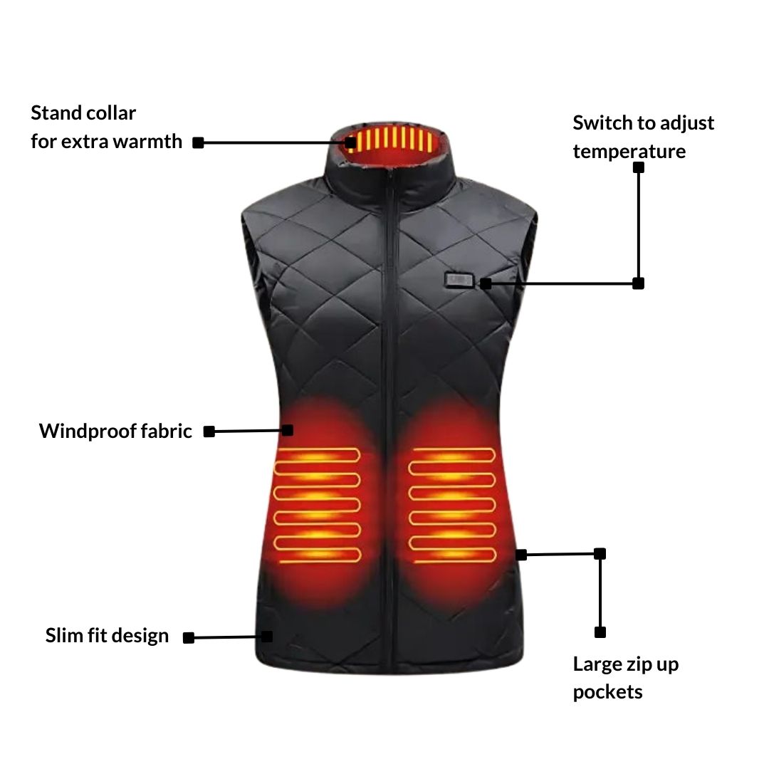 Women's Heated Vest with 9 Warming Zones & 3 Temperature Settings – USB Powered Thermal Gilet
