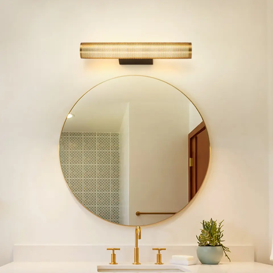 Vaste badkamerlamp voor boven de wastafel met gouden afwerking, moderne wandlamp voor slaapkamer, woonkamer, toilet & hal | Thomler