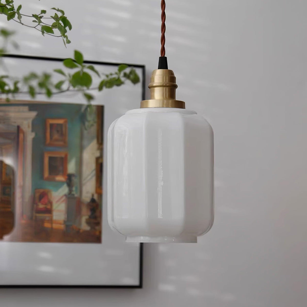 Glazen bol hanglamp met verstelbaar snoer, wit messing plafondarmatuur voor slaapkamer, eetkamer, keukeneiland, messing afwerking 6 inch pendel | Thomler