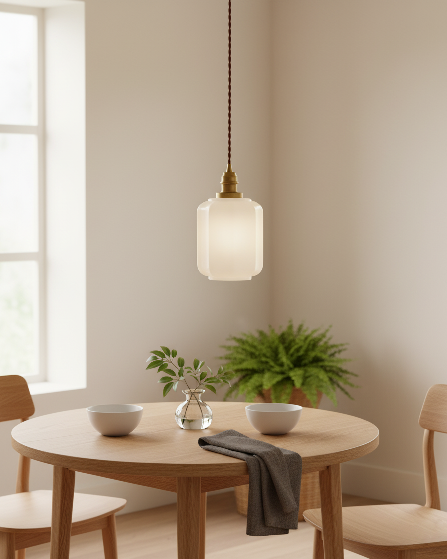 Glazen bol hanglamp met verstelbaar snoer, wit messing plafondarmatuur voor slaapkamer, eetkamer, keukeneiland, messing afwerking 6 inch pendel | Thomler