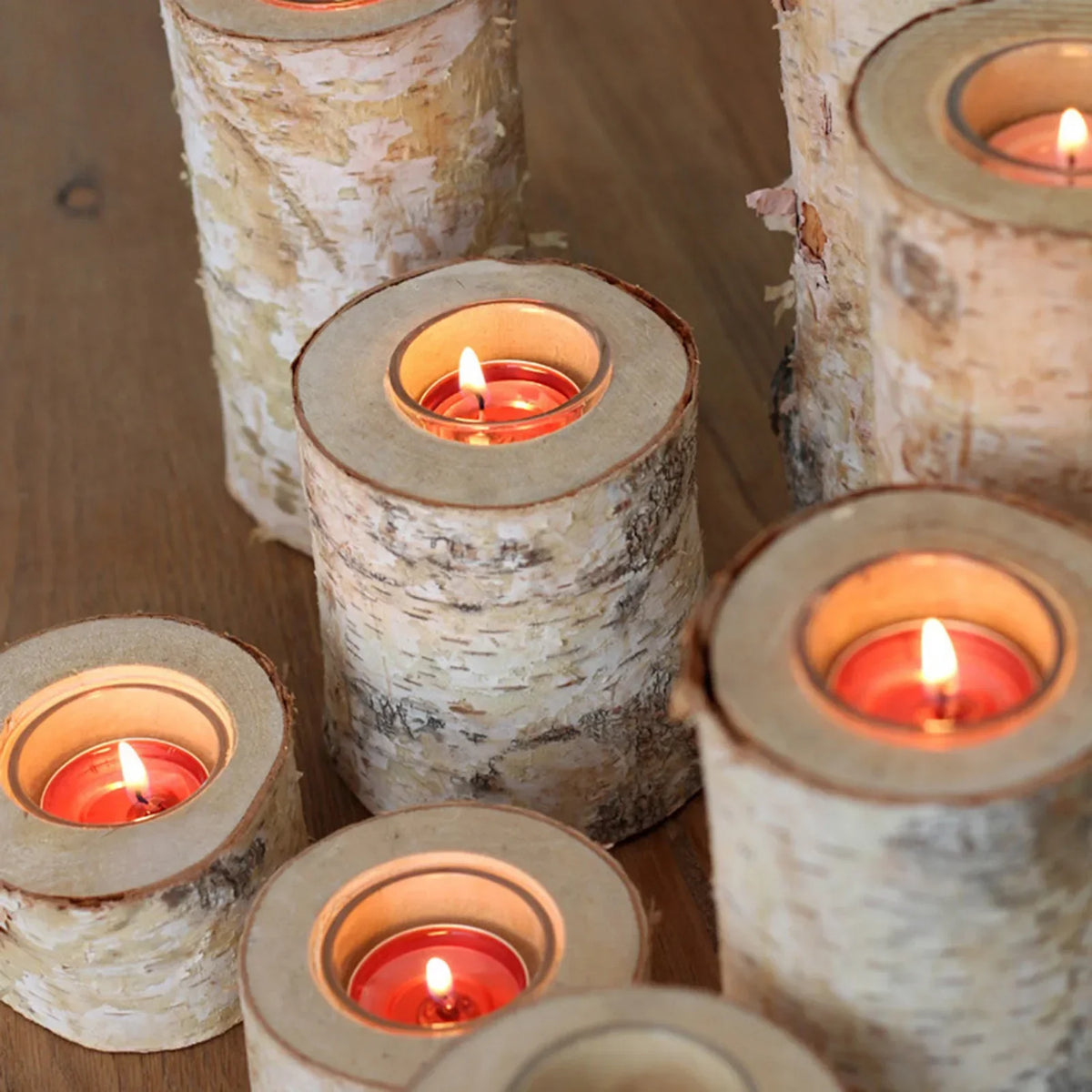 Natural Wood Tealight Stand 2-8 Inches Farmhouse Table Accent Organic Bark Texture Mantel Display Home Centerpiece Décor | Thomler