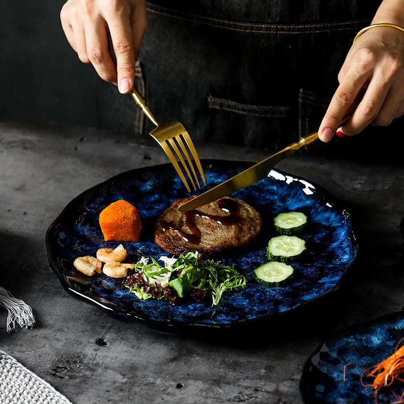 Ceramic Tableware Collection 10-Piece Set with Celestial Blue Pattern for Family Dinners Casual Dining Formal Entertaining Kitchen Essential | Thomler