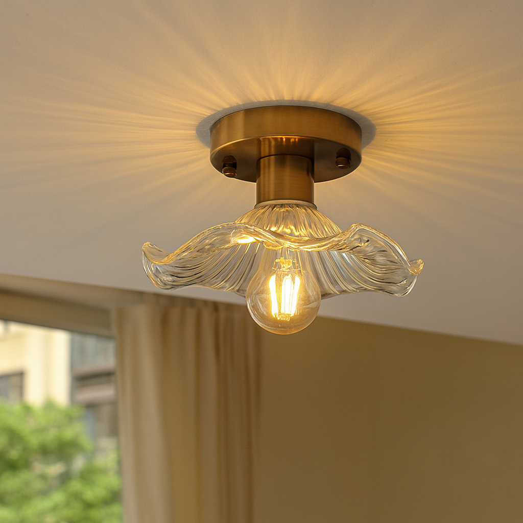 23-Zoll LED-Deckenleuchte, bündig montiert, grüner Blumenschirm aus Glas für Schlafzimmer, Flur, Räume mit niedriger Decke, atmosphärische Deckenbeleuchtung | Thomler