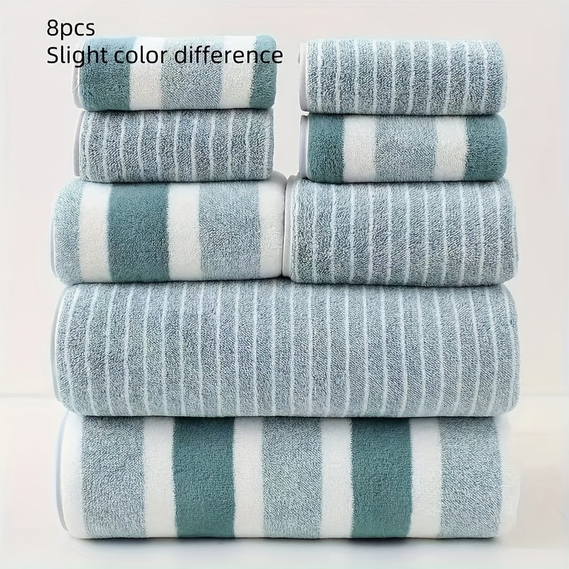 Coral-Fleece-Handtuchset, 8-teilig, schnell trocknend, leicht, für Dusche, Bad, Fitnessstudio, Reise, Zuhause, Badezimmer, neutrale Töne, 300 g/m² Mikrofaser | Thomler