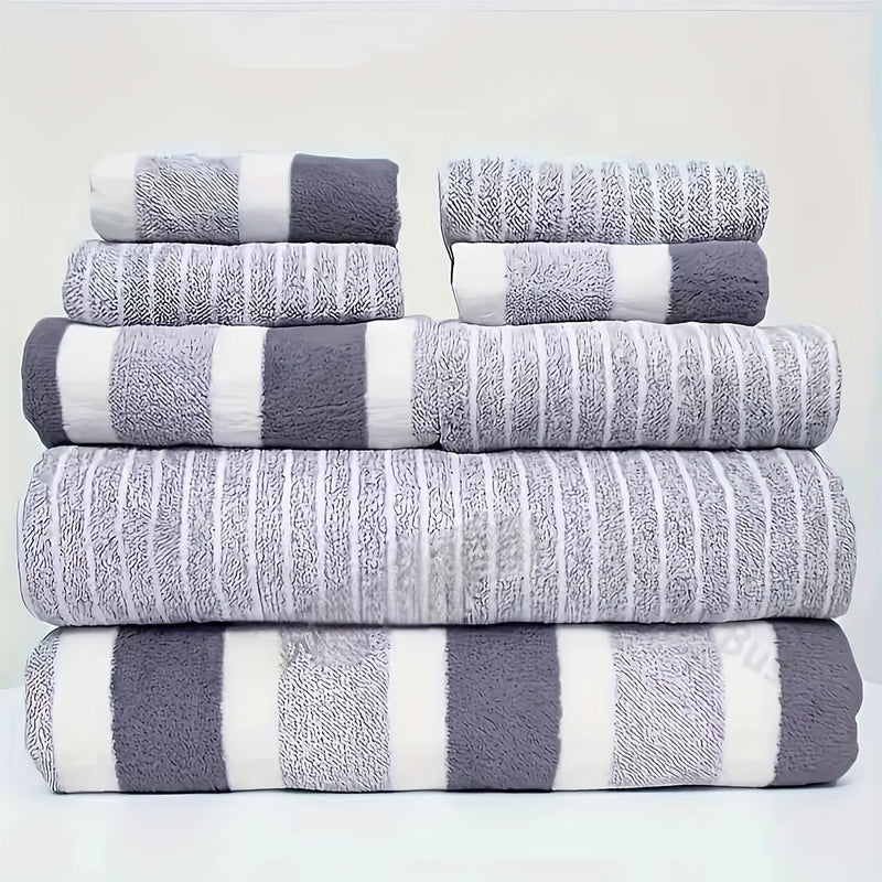 Coral-Fleece-Handtuchset, 8-teilig, schnell trocknend, leicht, für Dusche, Bad, Fitnessstudio, Reise, Zuhause, Badezimmer, neutrale Töne, 300 g/m² Mikrofaser | Thomler
