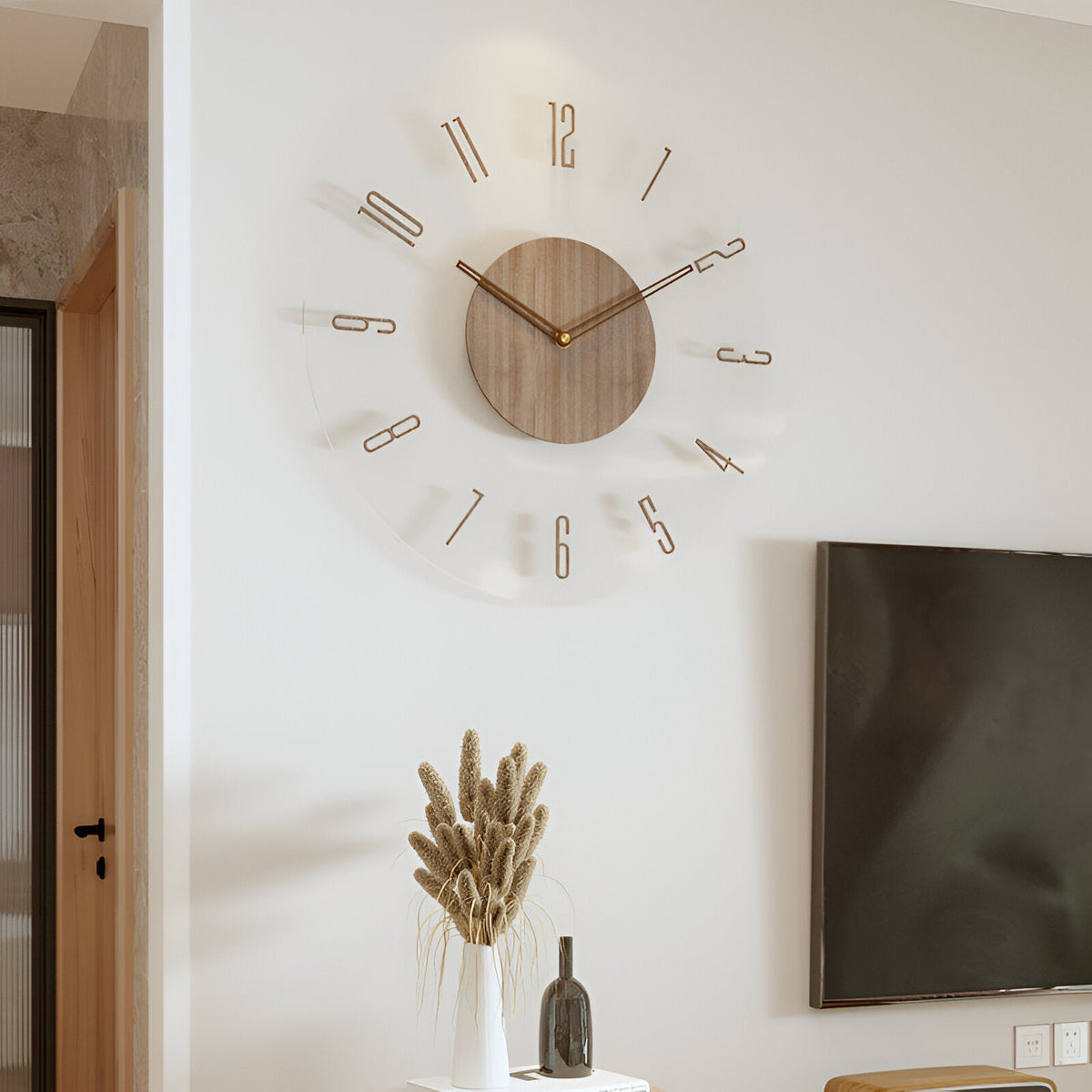 Stille Wanduhr modernes Acryl-Holz-Design geräuschloses Quarz-Uhrwerk dekorativer Zeitmesser für Wohnzimmer Schlafzimmer Heimbüro