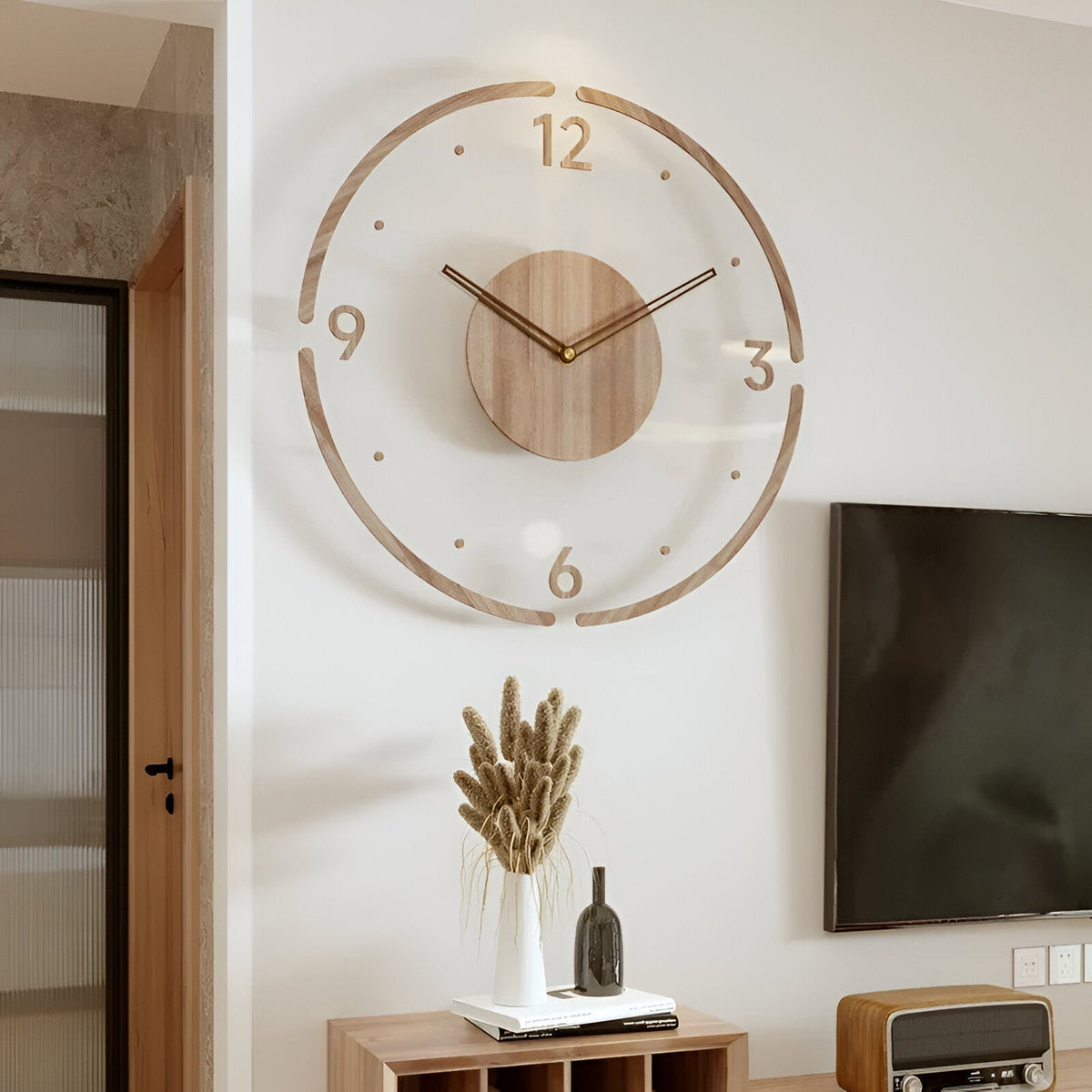 Stille Wanduhr modernes Acryl-Holz-Design geräuschloses Quarz-Uhrwerk dekorativer Zeitmesser für Wohnzimmer Schlafzimmer Heimbüro