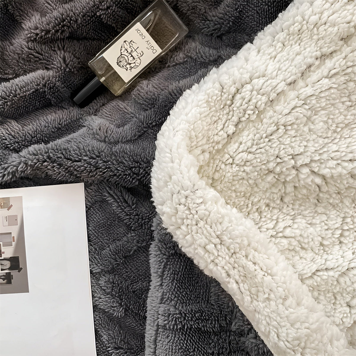 Reversible Sherpa Throw Blanket 59×79 Inches Soft Polyester for Couch Bed Chair Gray White Lightweight Winter Warmth Layer Bedroom Living Ro | Thomler