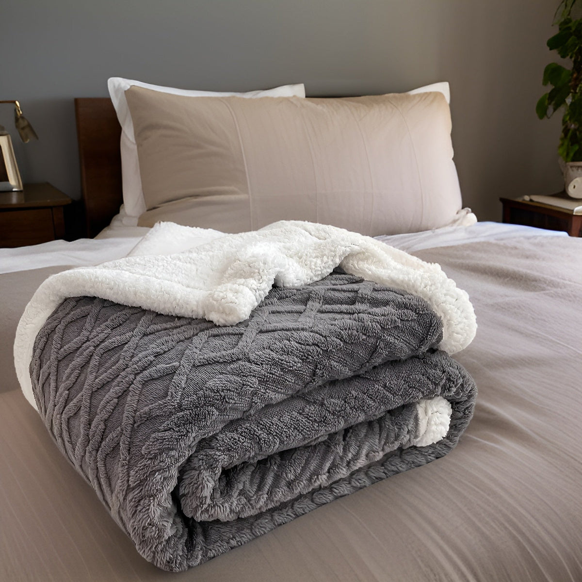 Reversible Sherpa Throw Blanket 59×79 Inches Soft Polyester for Couch Bed Chair Gray White Lightweight Winter Warmth Layer Bedroom Living Ro | Thomler