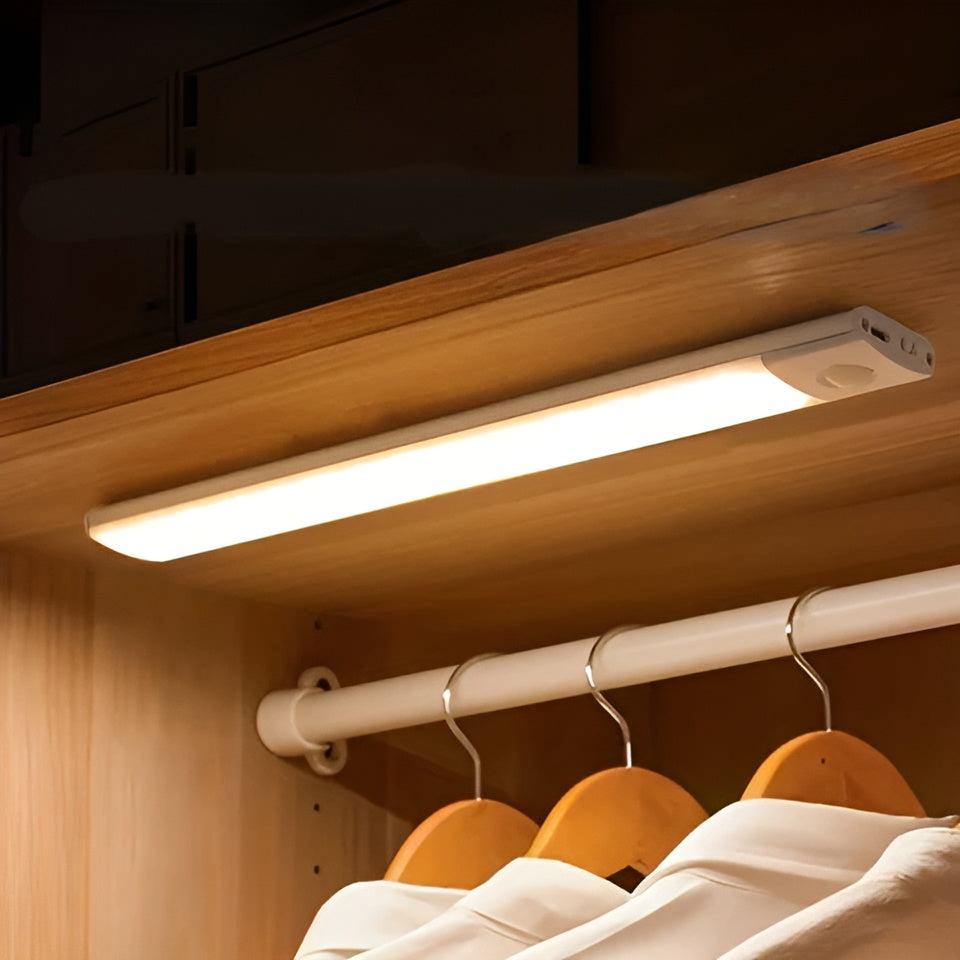 Bewegingssensor onderkast led-lichtbalk oplaadbaar draadloos voor keuken, kledingkast en garderobe USB-C aluminium wit 12-16 inch slank profiel | Thomler