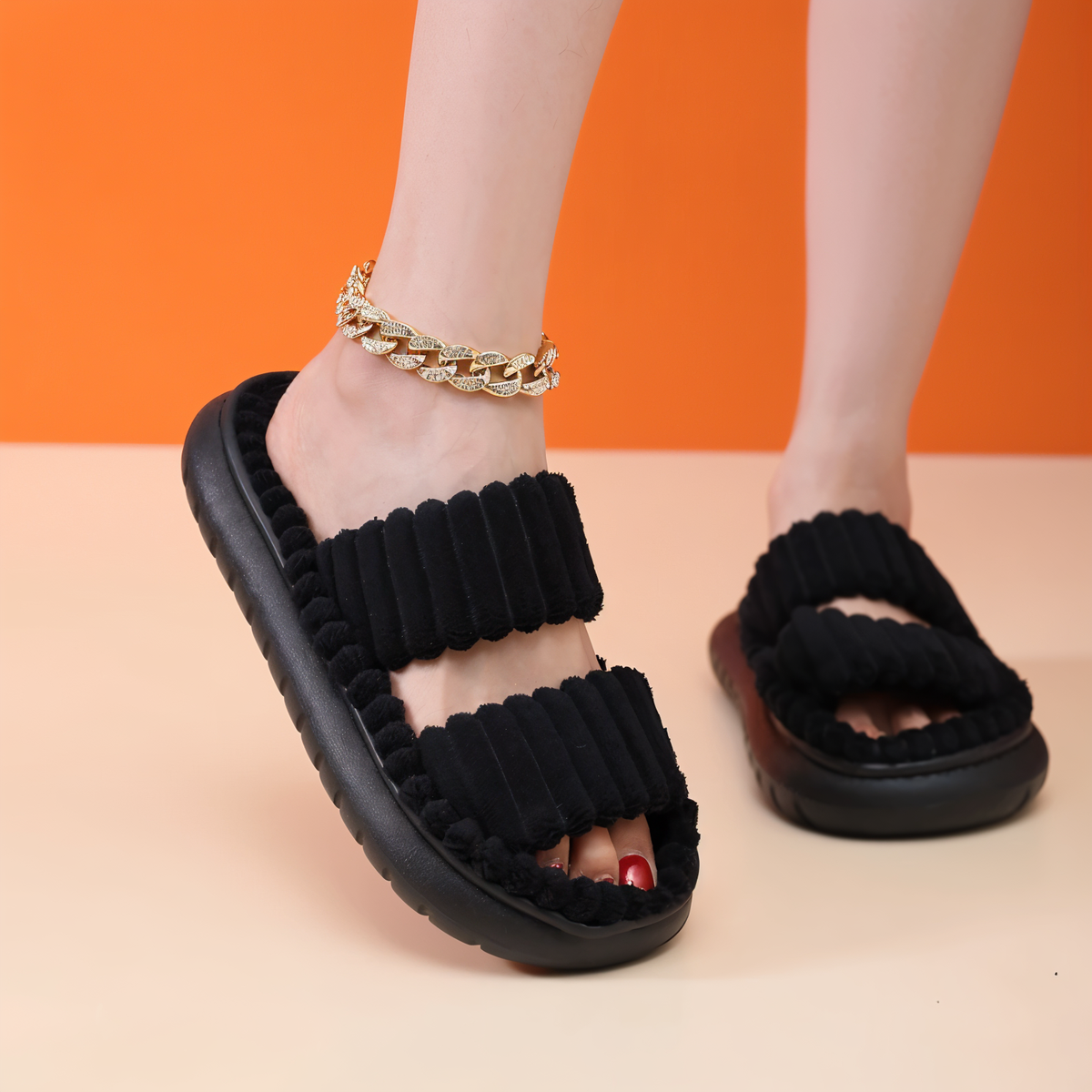 Fleece-Lined Criss-Cross House Slippers for Women & Men – Cozy Indoor Footwear with Cushioned EVA Sole