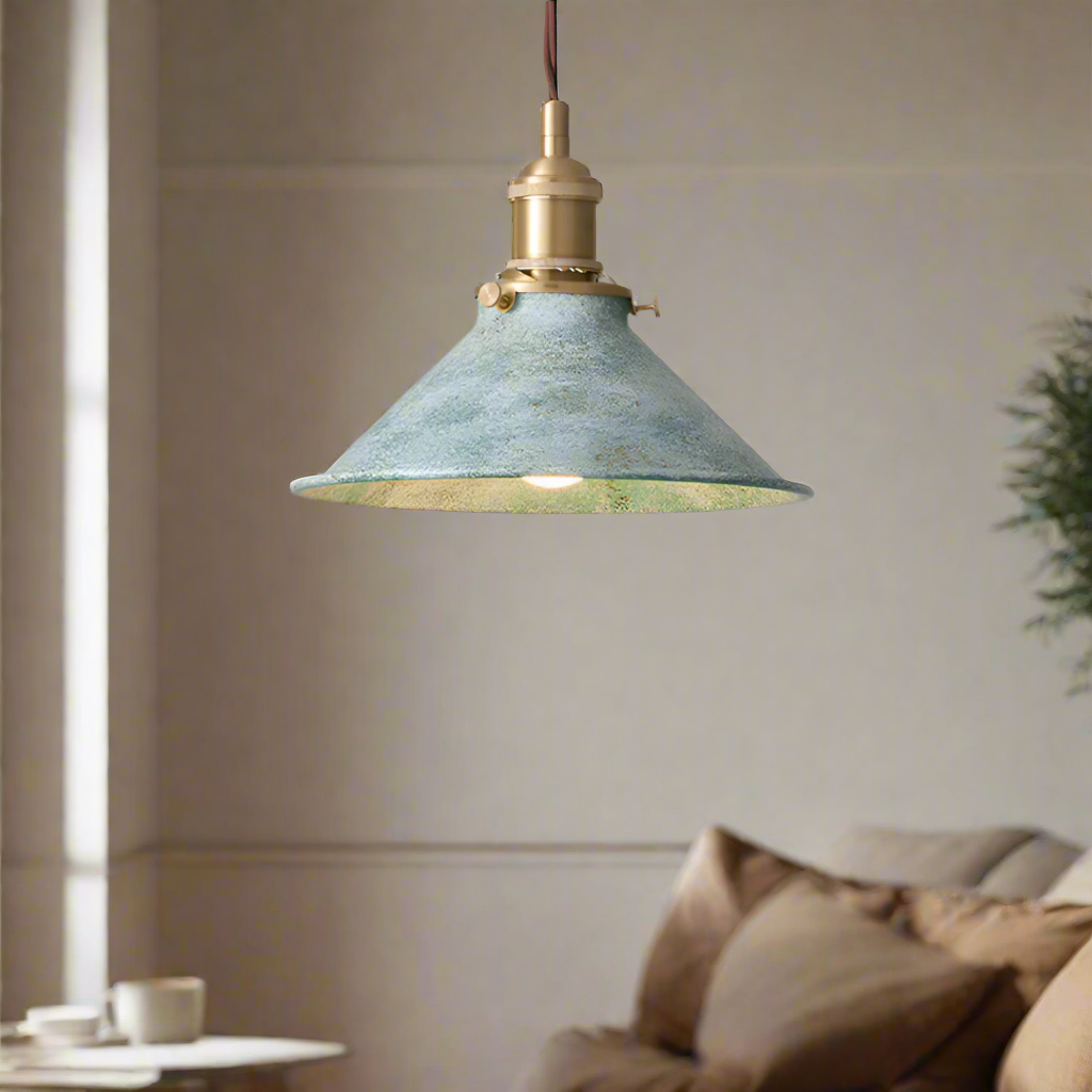 Iron Overhead Fixture 14-Inch Shade Blue Adjustable Drop Height E27 Socket Dining Counter Island Task Lighting Modern Vintage Warehouse Farm | Thomler