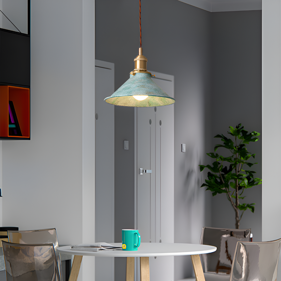 Iron Overhead Fixture 14-Inch Shade Blue Adjustable Drop Height E27 Socket Dining Counter Island Task Lighting Modern Vintage Warehouse Farm | Thomler