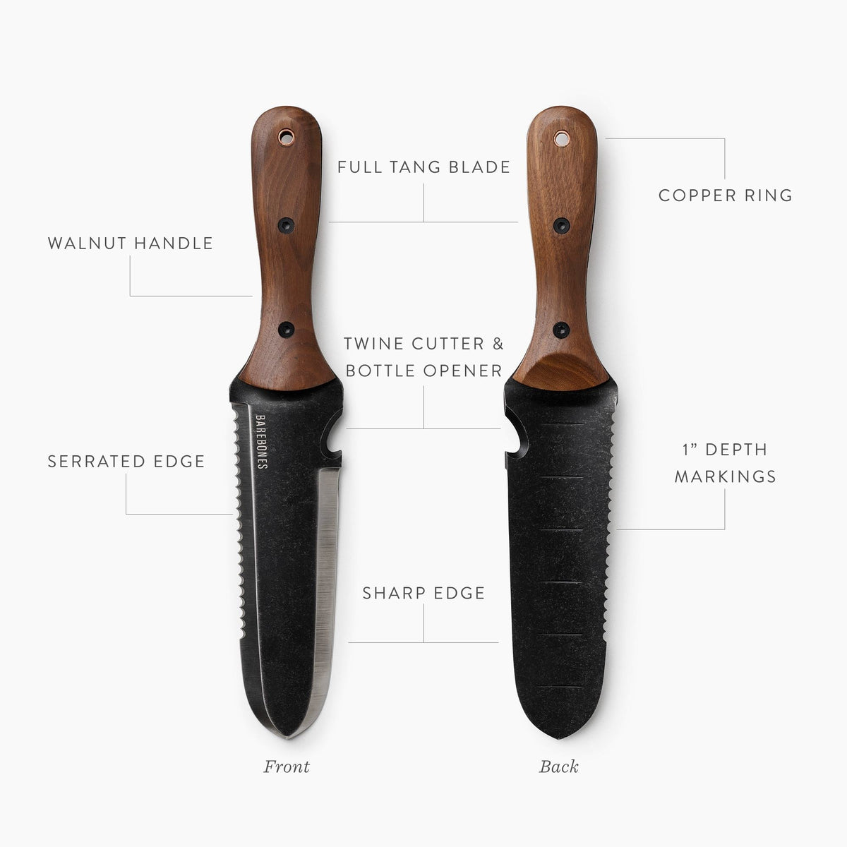 Japanese-Style Garden Digging Knife with Serrated Edge & Walnut Handle for Weeding, Planting & Transplanting | Thomler