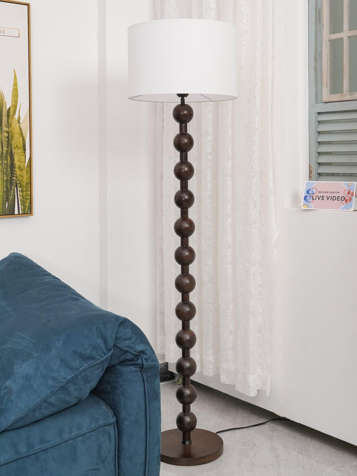 Tall Standing Lamp with White Shade 63 Inches Natural Wood Base Dimmable Accent Light for Bedroom Living Room Corner Reading Nook Modern Dec | Thomler