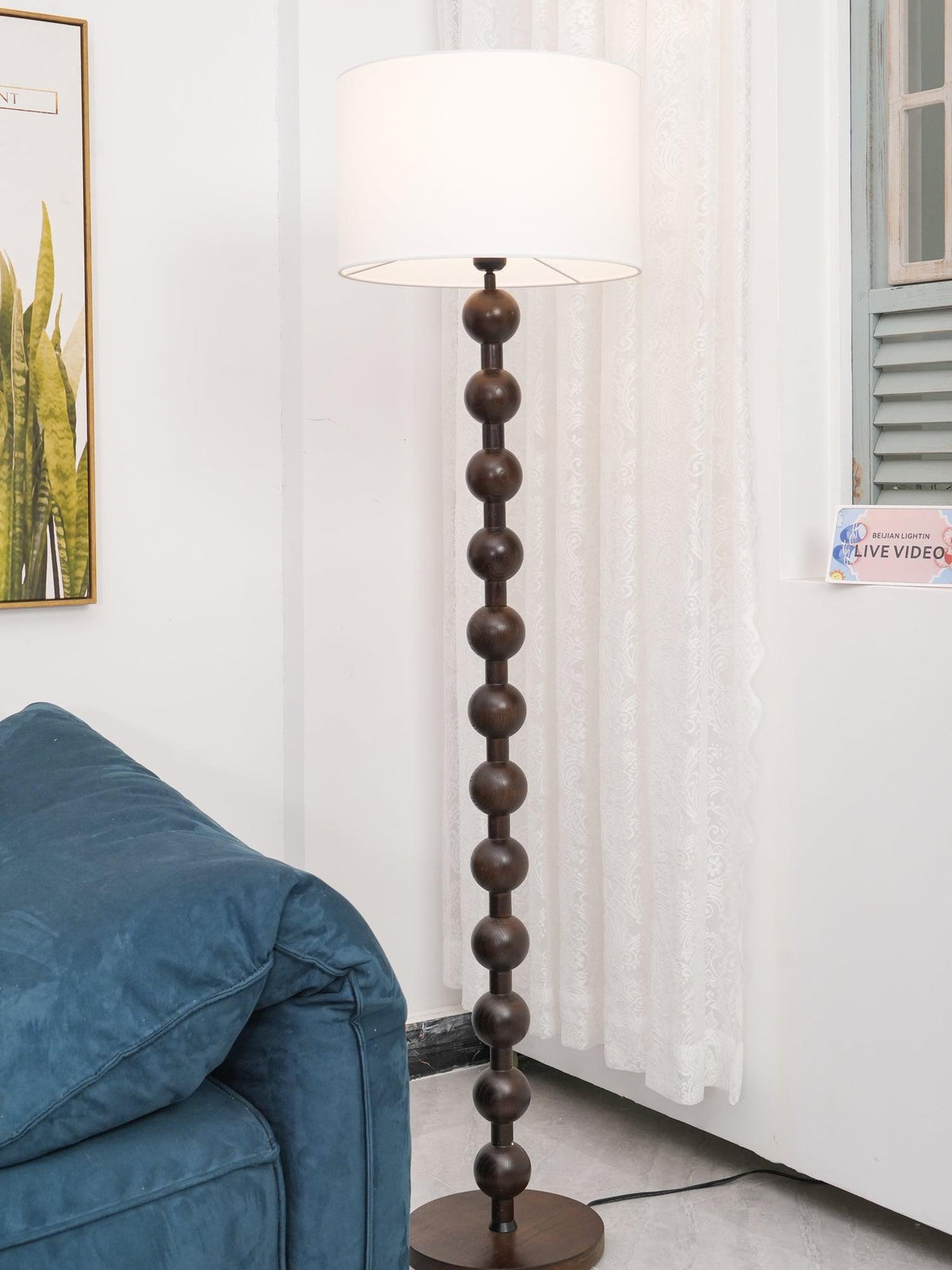 Tall Standing Lamp with White Shade 63 Inches Natural Wood Base Dimmable Accent Light for Bedroom Living Room Corner Reading Nook Modern Dec | Thomler