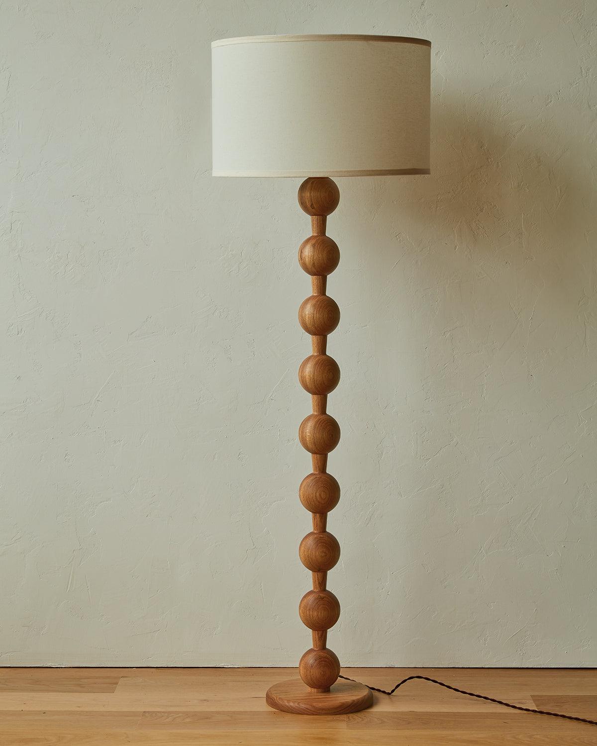 Tall Standing Lamp with White Shade 63 Inches Natural Wood Base Dimmable Accent Light for Bedroom Living Room Corner Reading Nook Modern Dec | Thomler
