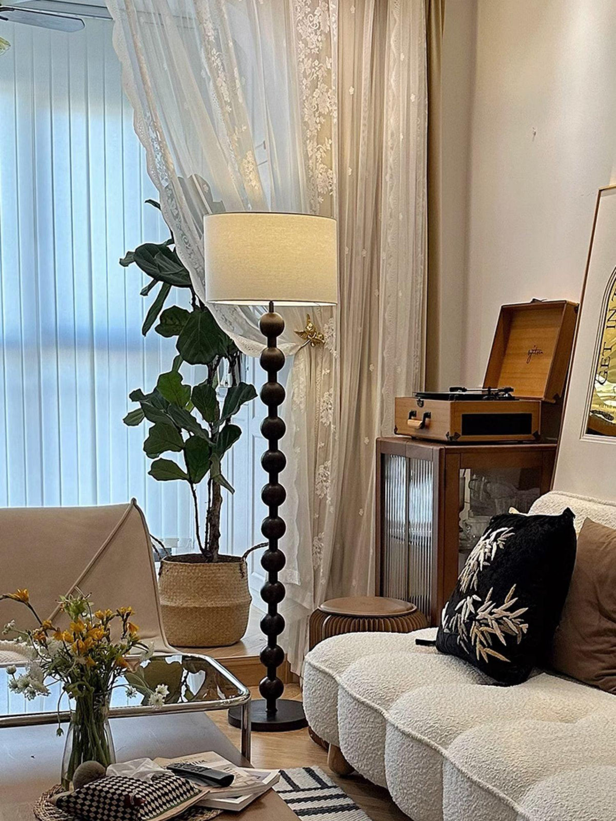 Tall Standing Lamp with White Shade 63 Inches Natural Wood Base Dimmable Accent Light for Bedroom Living Room Corner Reading Nook Modern Dec | Thomler