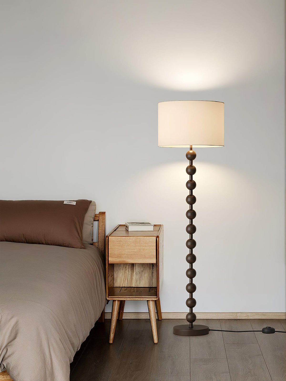 Tall Standing Lamp with White Shade 63 Inches Natural Wood Base Dimmable Accent Light for Bedroom Living Room Corner Reading Nook Modern Dec | Thomler