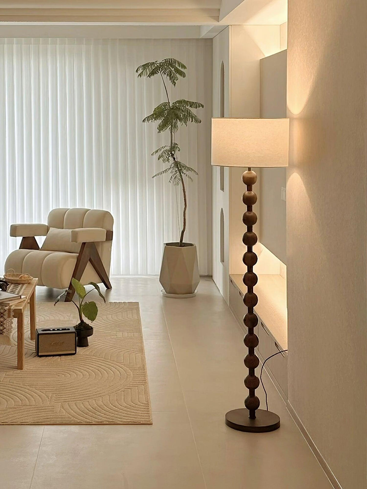 Tall Standing Lamp with White Shade 63 Inches Natural Wood Base Dimmable Accent Light for Bedroom Living Room Corner Reading Nook Modern Dec | Thomler