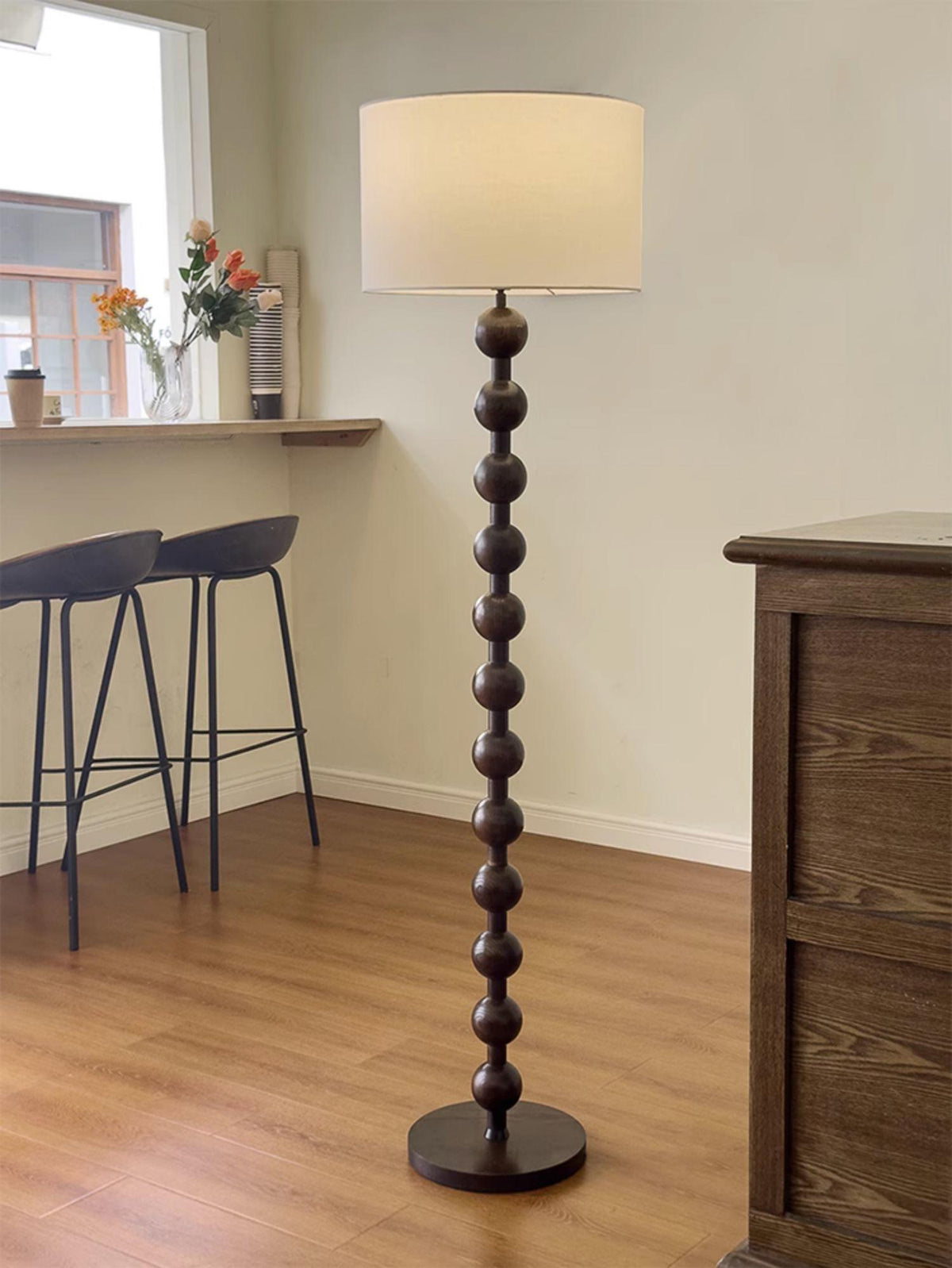 Tall Standing Lamp with White Shade 63 Inches Natural Wood Base Dimmable Accent Light for Bedroom Living Room Corner Reading Nook Modern Dec | Thomler