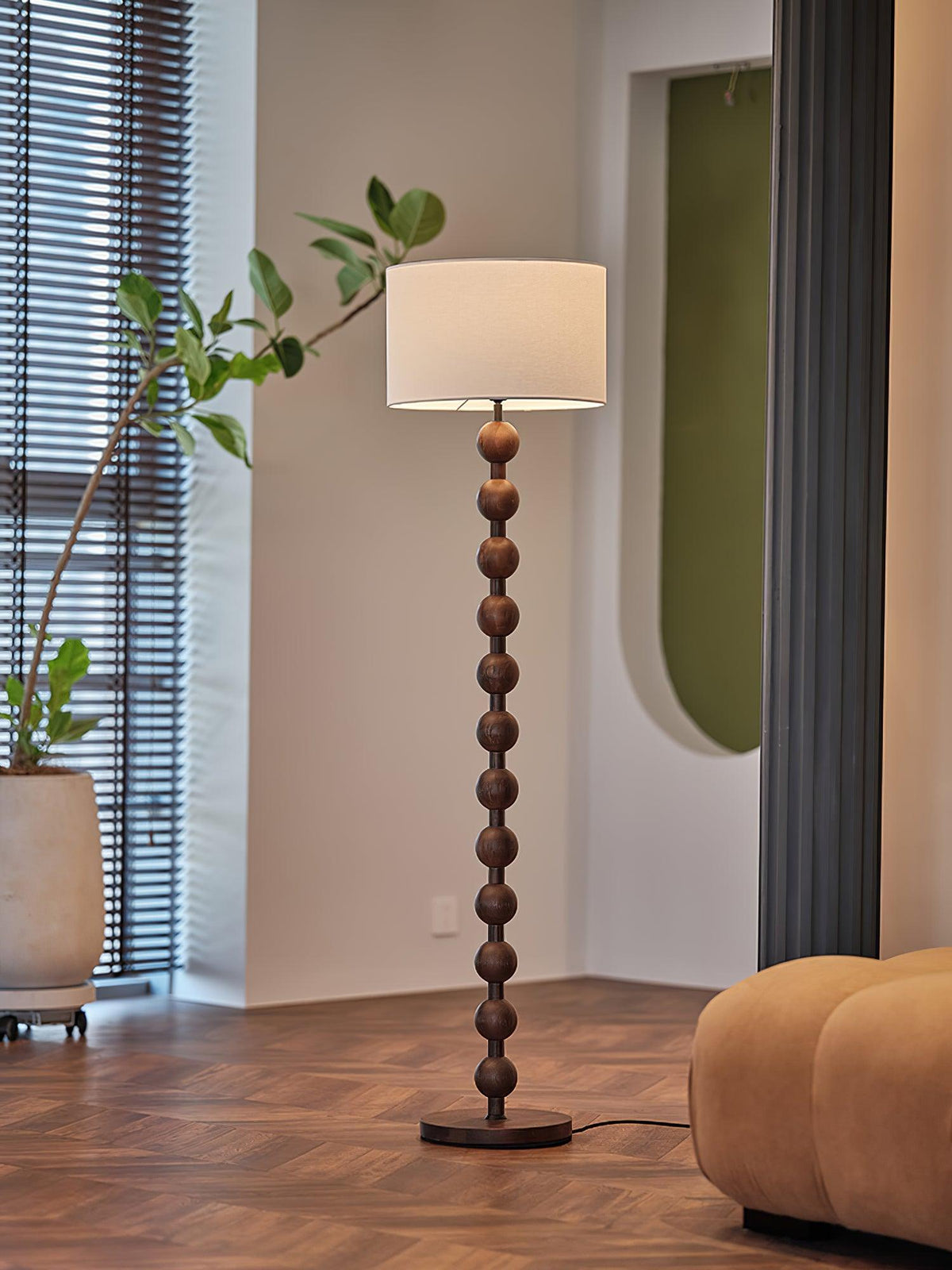 Tall Standing Lamp with White Shade 63 Inches Natural Wood Base Dimmable Accent Light for Bedroom Living Room Corner Reading Nook Modern Dec | Thomler