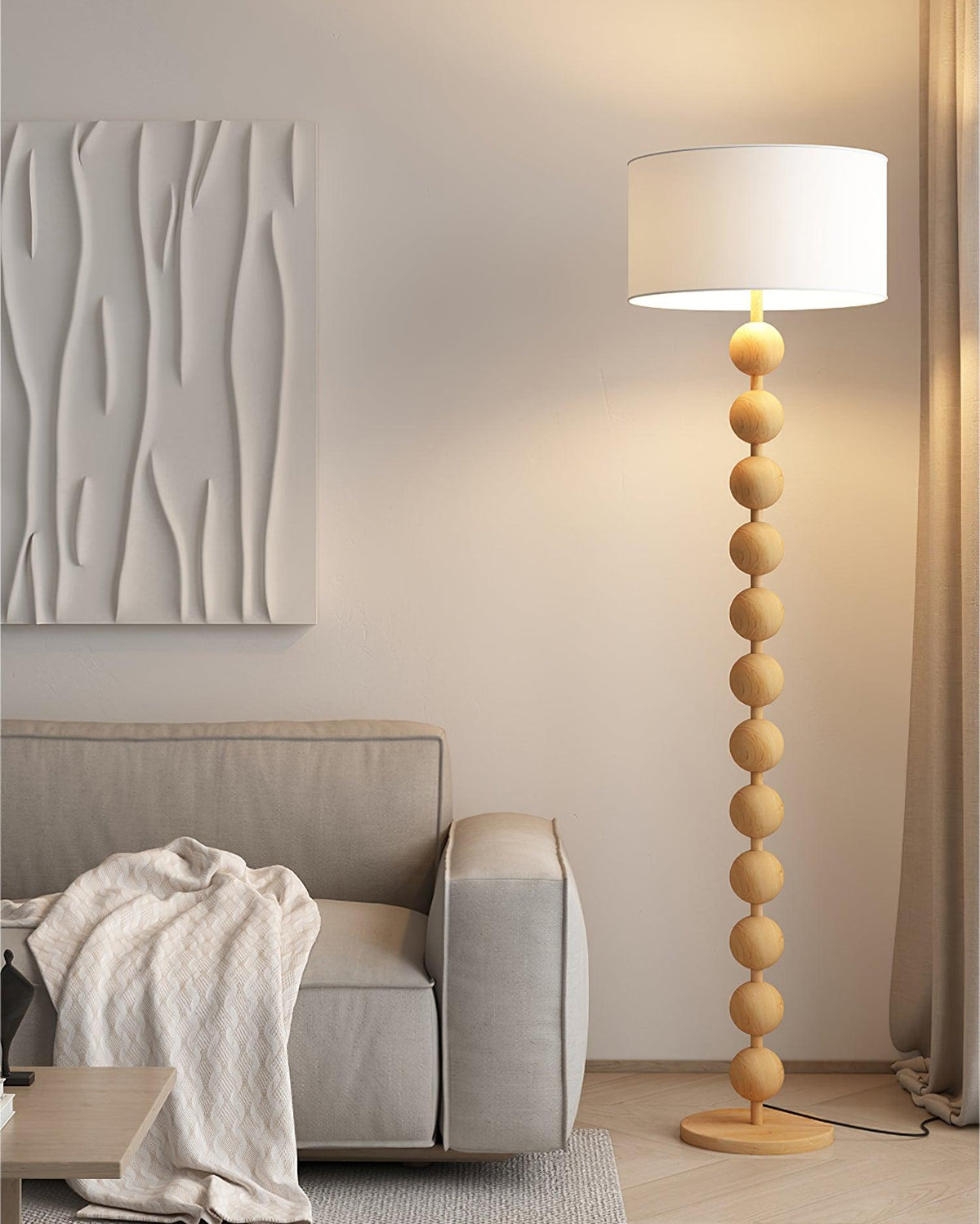 Tall Standing Lamp with White Shade 63 Inches Natural Wood Base Dimmable Accent Light for Bedroom Living Room Corner Reading Nook Modern Dec | Thomler