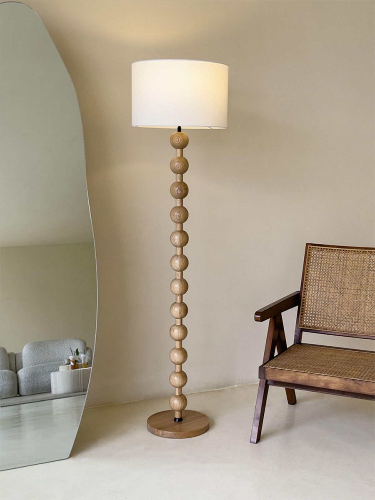 Tall Standing Lamp with White Shade 63 Inches Natural Wood Base Dimmable Accent Light for Bedroom Living Room Corner Reading Nook Modern Dec | Thomler