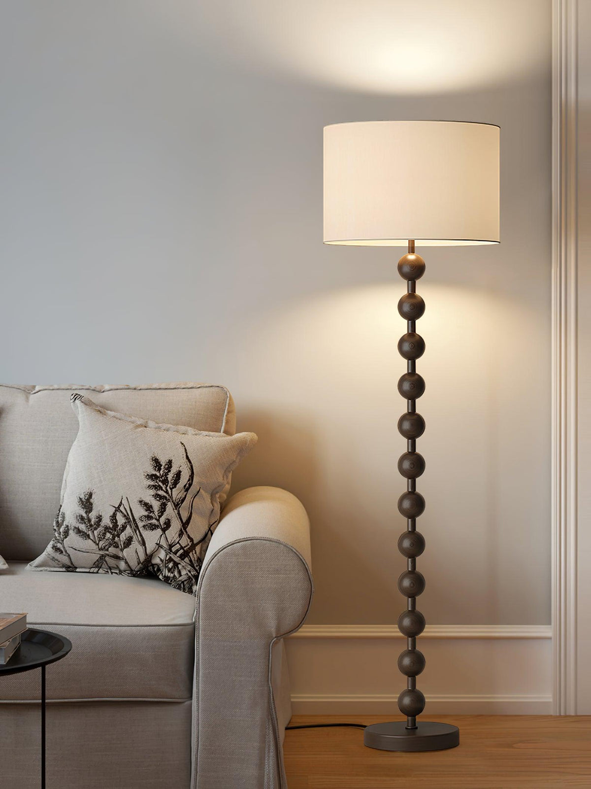 Tall Standing Lamp with White Shade 63 Inches Natural Wood Base Dimmable Accent Light for Bedroom Living Room Corner Reading Nook Modern Dec | Thomler