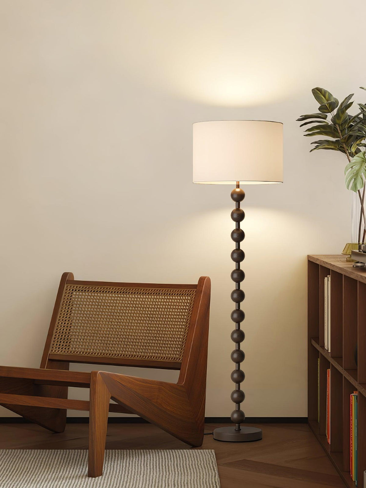 Tall Standing Lamp with White Shade 63 Inches Natural Wood Base Dimmable Accent Light for Bedroom Living Room Corner Reading Nook Modern Dec | Thomler