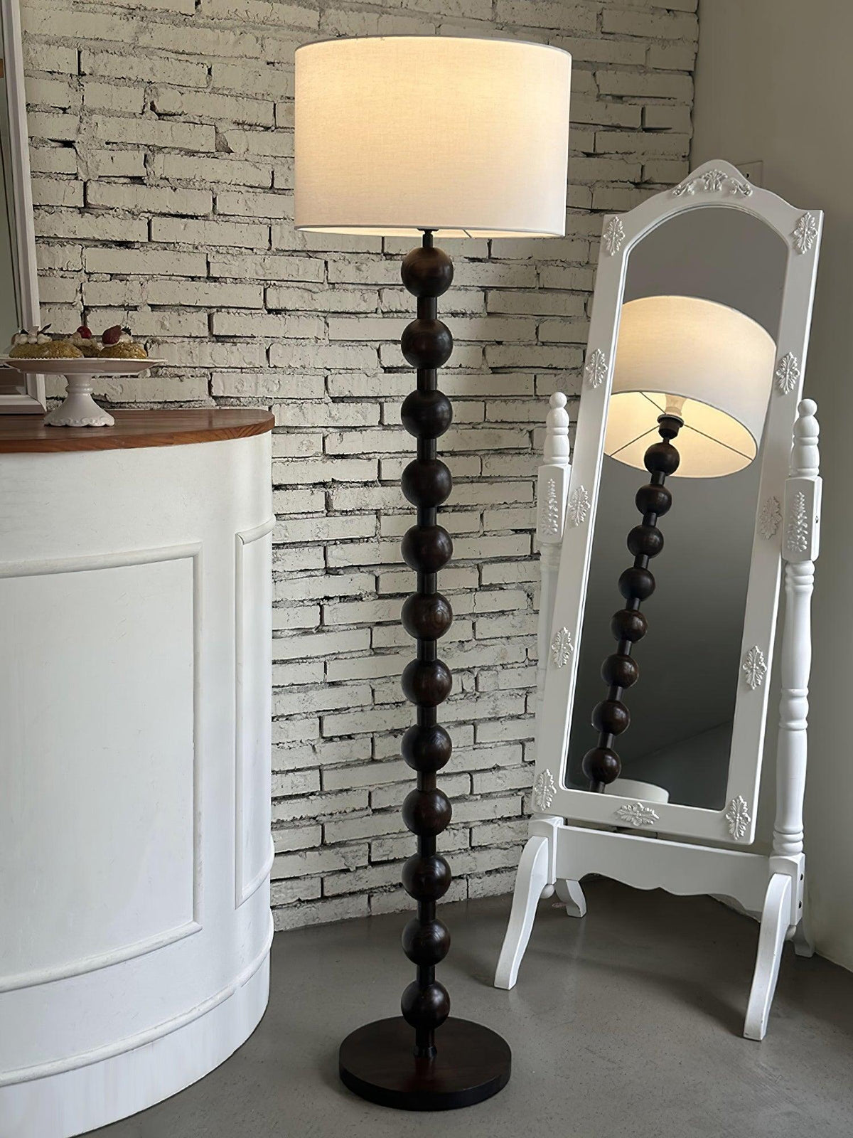 Tall Standing Lamp with White Shade 63 Inches Natural Wood Base Dimmable Accent Light for Bedroom Living Room Corner Reading Nook Modern Dec | Thomler