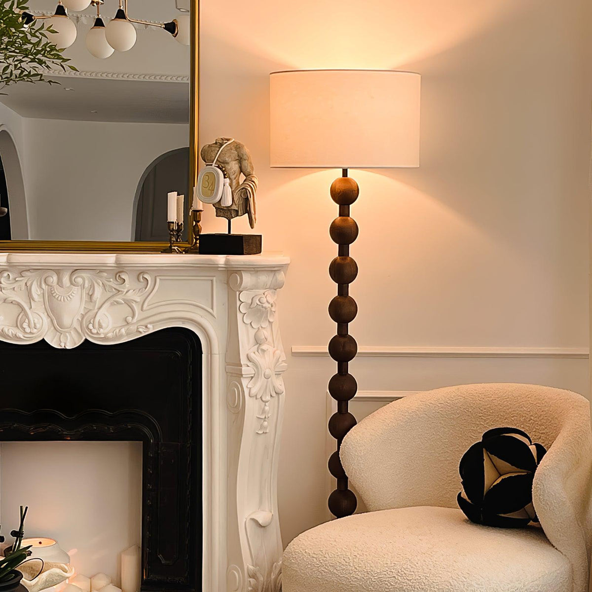 Tall Standing Lamp with White Shade 63 Inches Natural Wood Base Dimmable Accent Light for Bedroom Living Room Corner Reading Nook Modern Dec | Thomler