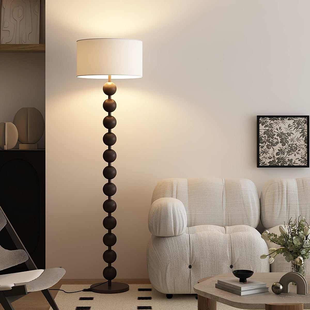 Tall Standing Lamp with White Shade 63 Inches Natural Wood Base Dimmable Accent Light for Bedroom Living Room Corner Reading Nook Modern Dec | Thomler