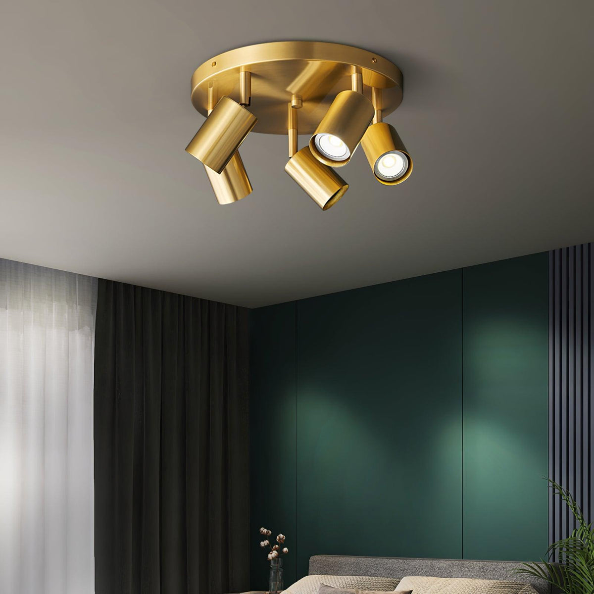 Rotatable Track Light for Kitchen Ceilings Multi-Head Metal Spotlight Fixture for Closets Directional Task Lighting Brass or Black | Thomler