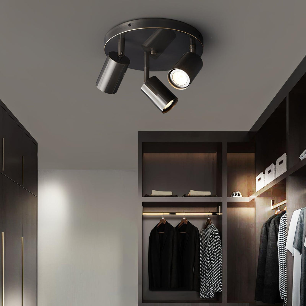 Rotatable Track Light for Kitchen Ceilings Multi-Head Metal Spotlight Fixture for Closets Directional Task Lighting Brass or Black | Thomler