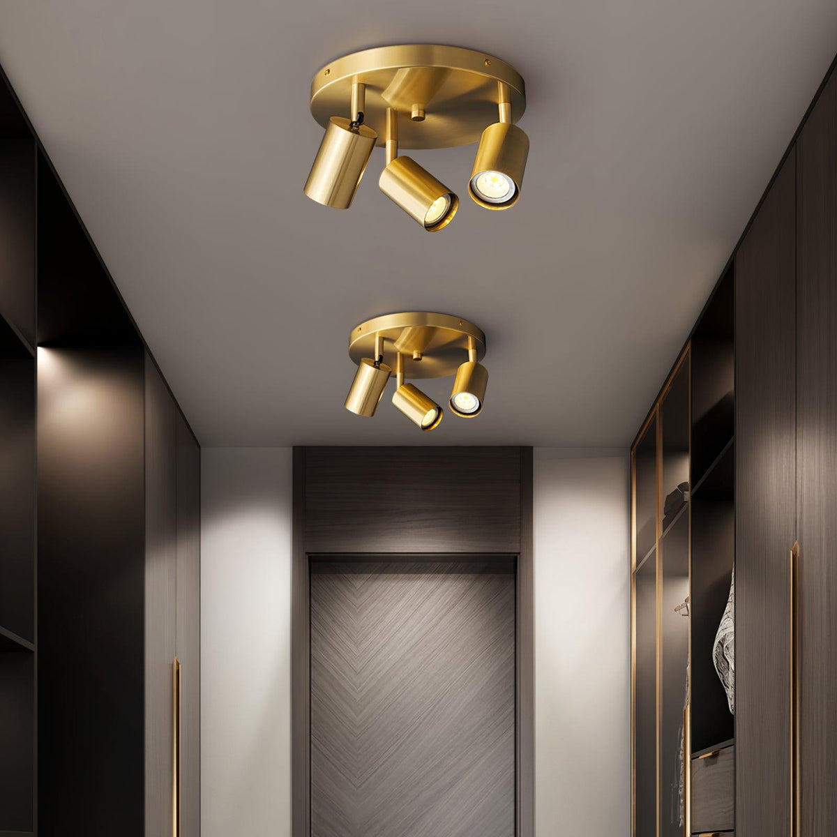 Rotatable Track Light for Kitchen Ceilings Multi-Head Metal Spotlight Fixture for Closets Directional Task Lighting Brass or Black | Thomler