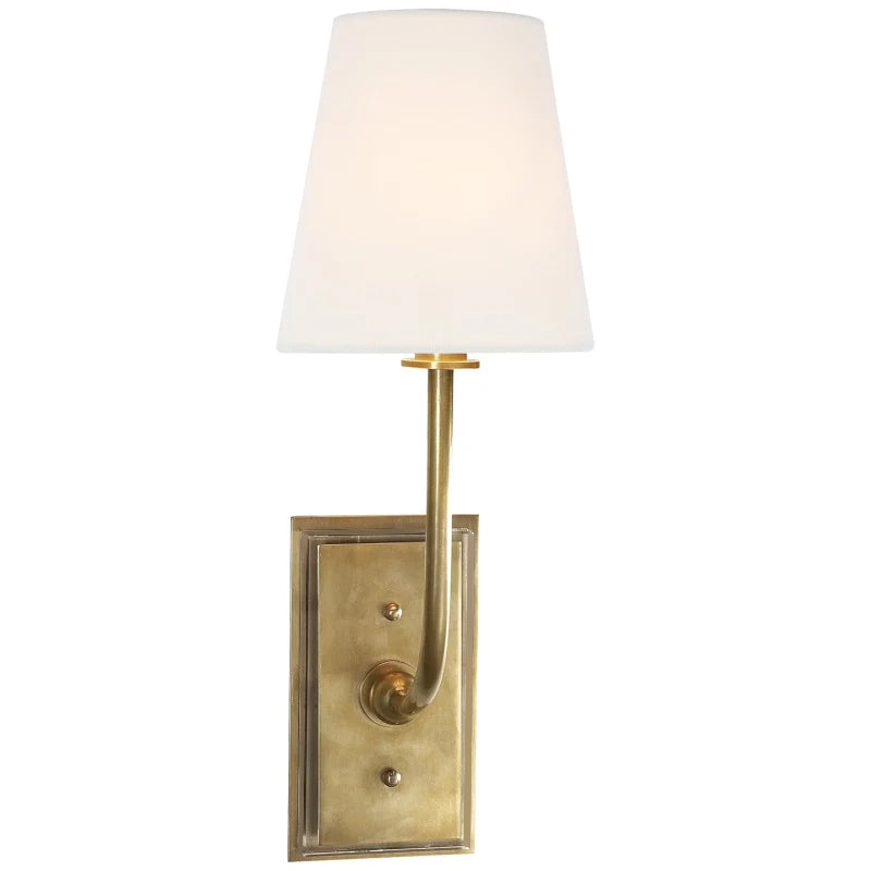 Fabric Shade Sconce Light with Brass Arm for Bedroom Reading & Hallway Accent | E12 Socket, Warm Ambient Glow, Space-Saving Install | Thomler