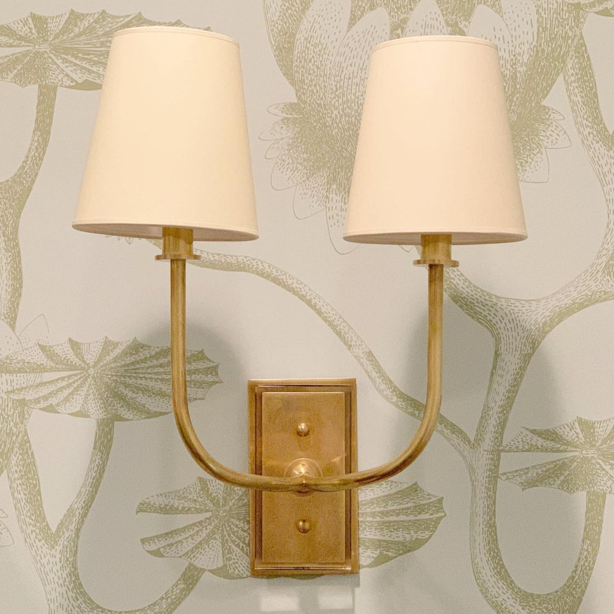 Fabric Shade Sconce Light with Brass Arm for Bedroom Reading & Hallway Accent | E12 Socket, Warm Ambient Glow, Space-Saving Install | Thomler