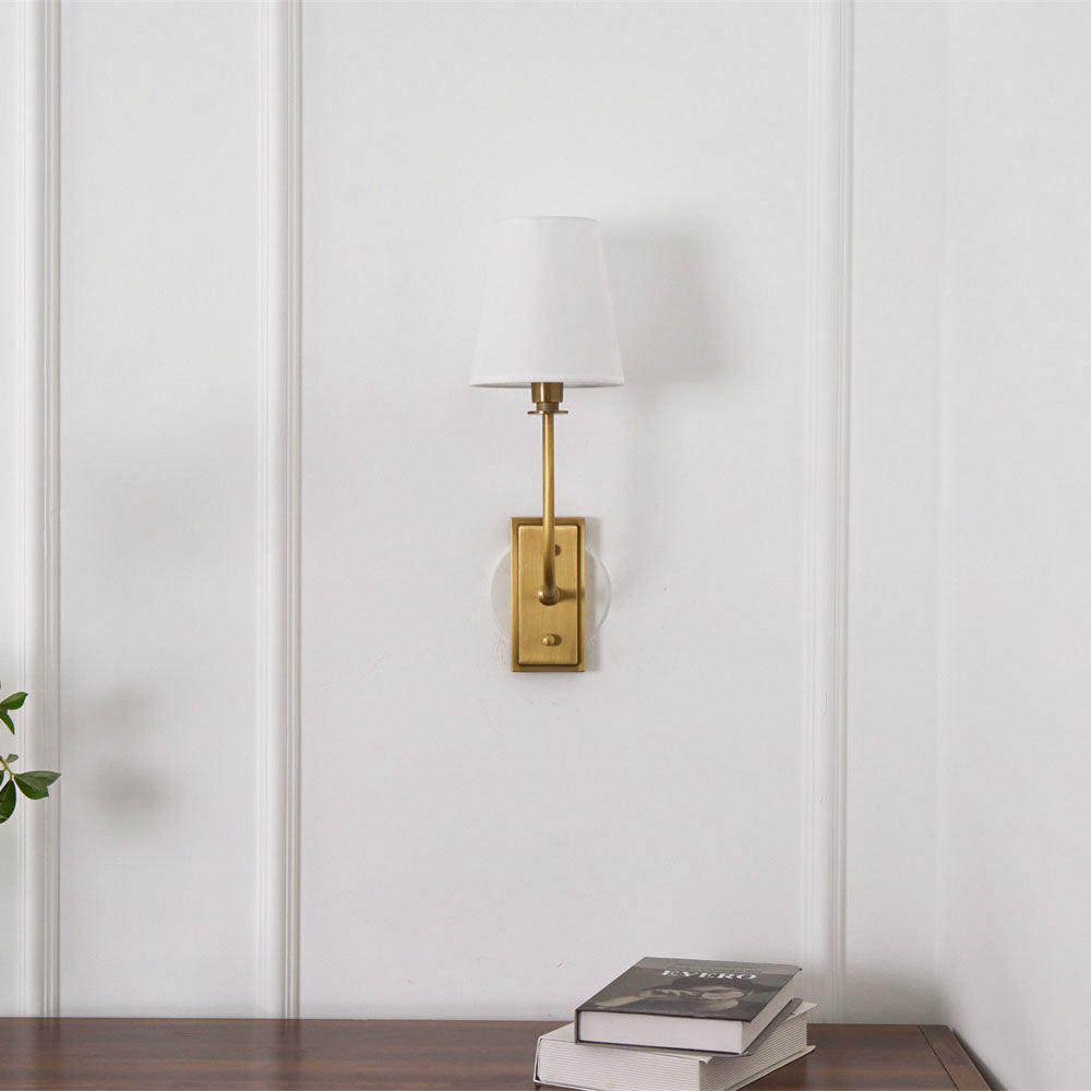 Fabric Shade Sconce Light with Brass Arm for Bedroom Reading & Hallway Accent | E12 Socket, Warm Ambient Glow, Space-Saving Install | Thomler