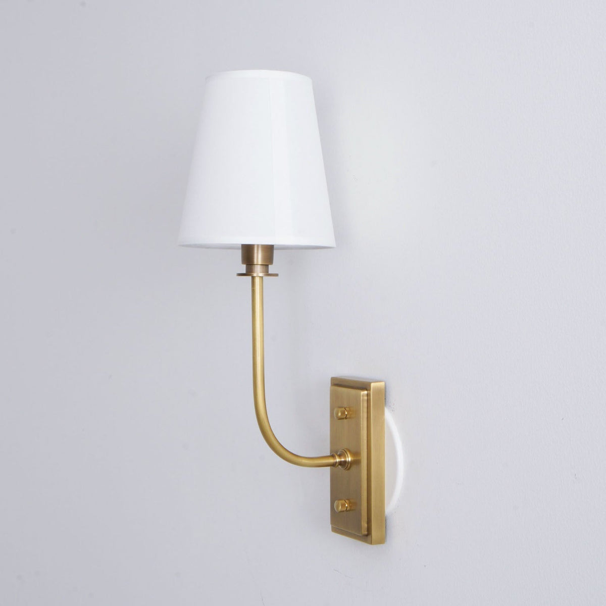 Fabric Shade Sconce Light with Brass Arm for Bedroom Reading & Hallway Accent | E12 Socket, Warm Ambient Glow, Space-Saving Install | Thomler