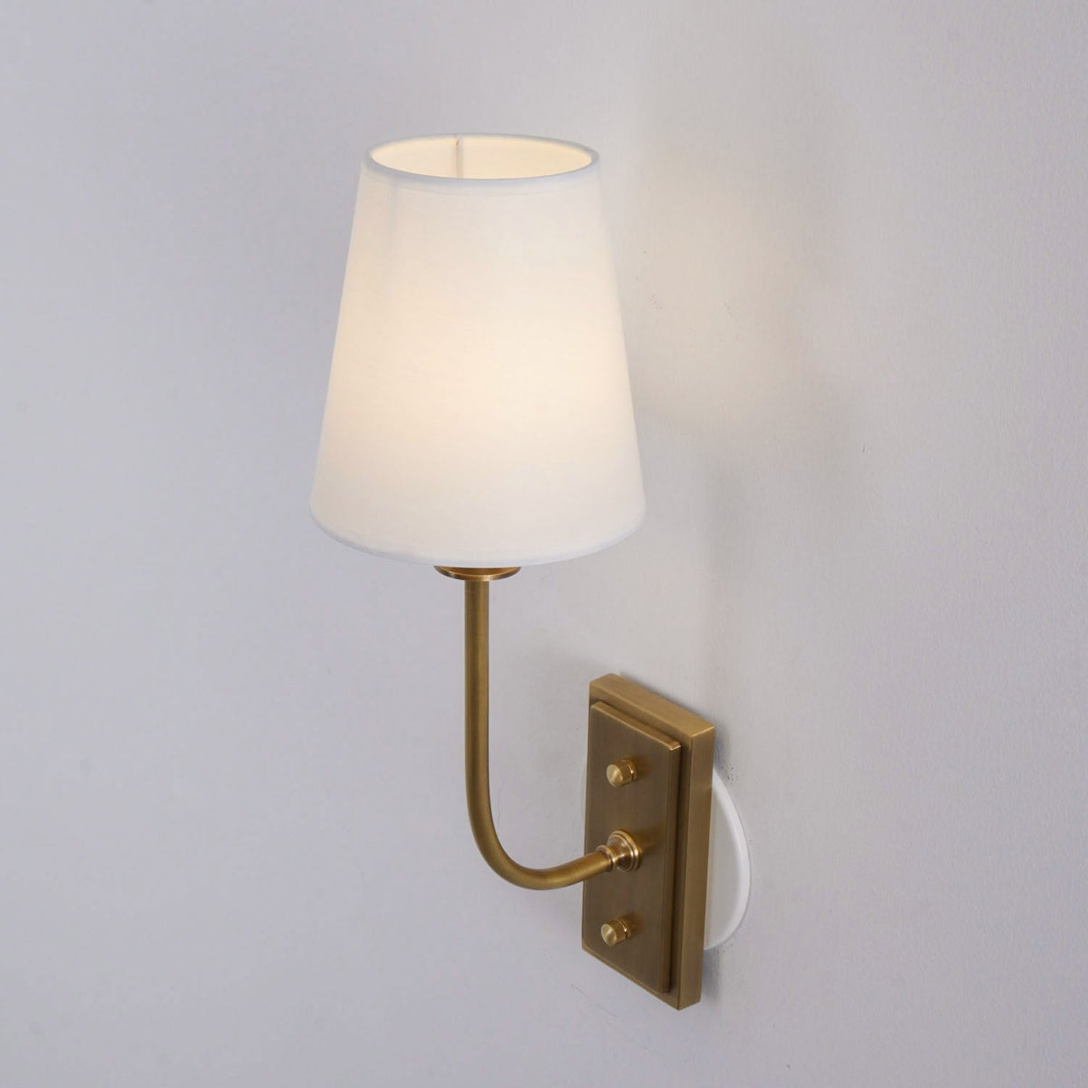 Fabric Shade Sconce Light with Brass Arm for Bedroom Reading & Hallway Accent | E12 Socket, Warm Ambient Glow, Space-Saving Install | Thomler