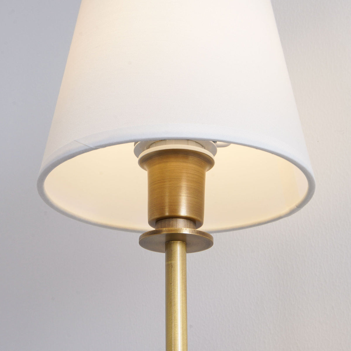 Fabric Shade Sconce Light with Brass Arm for Bedroom Reading & Hallway Accent | E12 Socket, Warm Ambient Glow, Space-Saving Install | Thomler