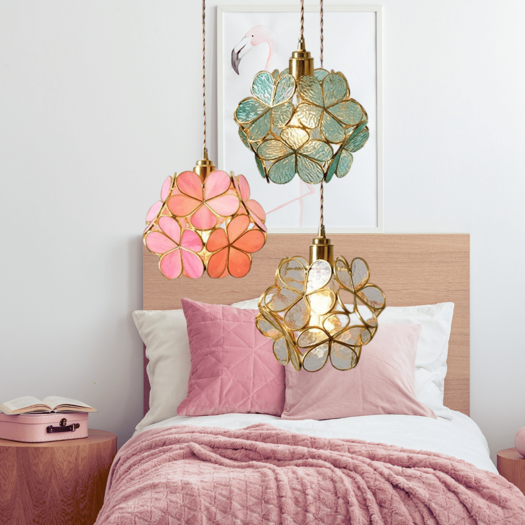 Sculptural Glass Hanging Light 9 Inch Floral Design Warm LED Adjustable Ceiling Fixture for Bedroom Kitchen Dining Nook Modern Botanical Ins | Thomler
